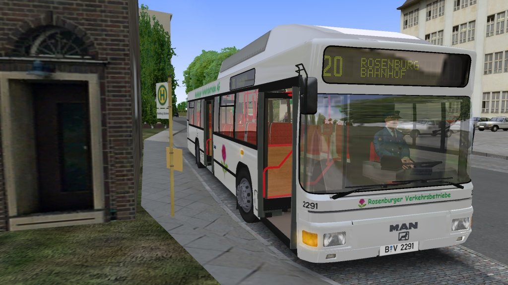 MAN Niederflurbus 1. Genration (MAN NL 202) mit CNG-Antrieb des Omnibussimulators (OMSI) f�hrt in Rosenburg f�r die Rosenburger Verkehrsbetriebe AG.