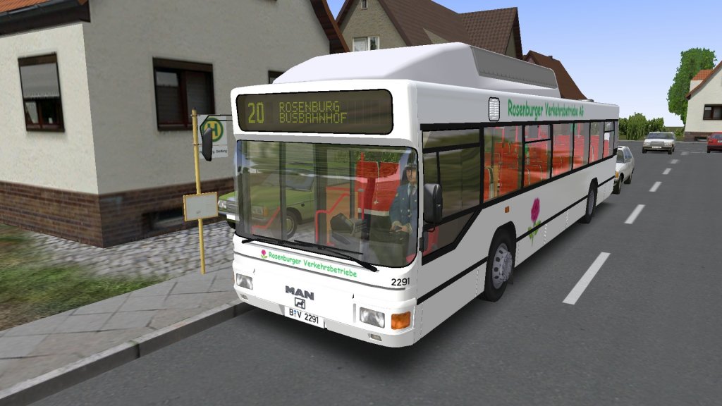 MAN Niederflurbus 1. Genration (MAN NL 202) mit CNG-Antrieb des Omnibussimulators (OMSI) f�hrt in Rosenburg f�r die Rosenburger Verkehrsbetriebe AG.