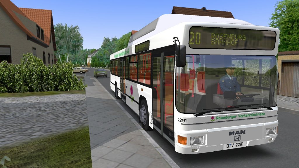 MAN Niederflurbus 1. Genration (MAN NL 202) mit CNG-Antrieb des Omnibussimulators (OMSI) f�hrt in Rosenburg f�r die Rosenburger Verkehrsbetriebe AG.