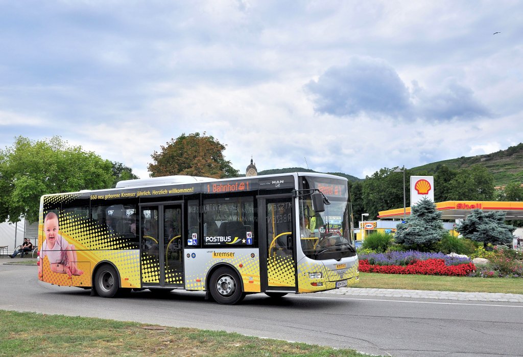 POSTBUS MAN LIONs CITY,seit Sommer 2011 die neuen Stadtbusse  unser Kremser  im Auftrag der Stadt Krems an der Donau/�sterreich.Foto vom Herbst 2011.