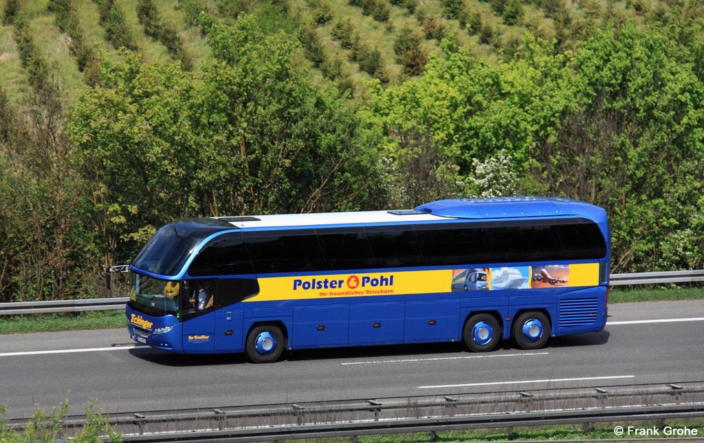 Reisebus von Polster & Pohl Reisen GmbH & Co. KG Leipzig, fotografiert auf der A9 bei Denkendorf am 20.05.2012