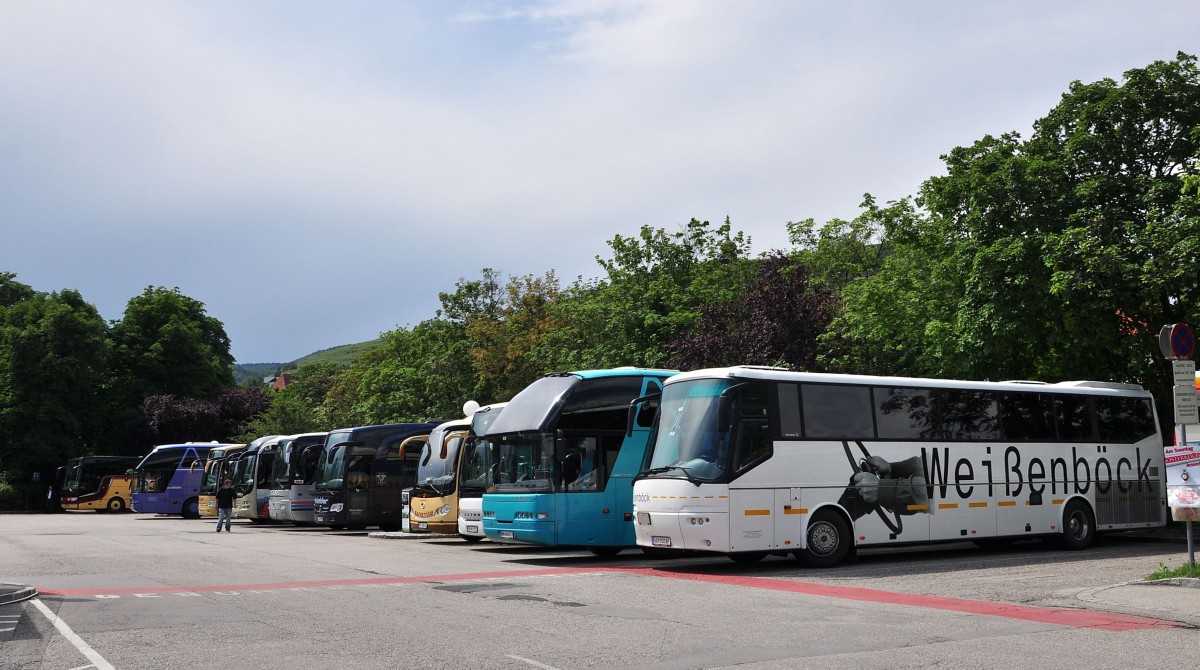 Busparade in Krems am 31.5.2014.Rechts ein VDL Bova von Weissenb�ck aus �sterreich.