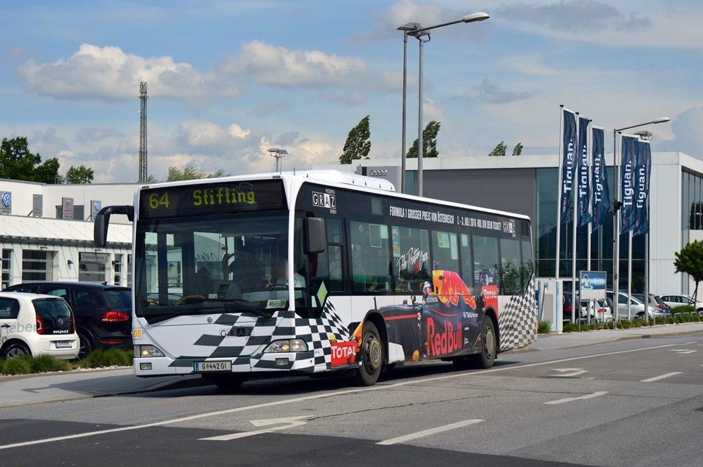 Die Holding Graz Linien werben wieder für den F1 Grand Prix am Red Bull Ring (1. - 3. Juli) und Red Bull Racing.

Holding Graz Citaro WN 108 mit Pole Position Graz Vollwerbung als Linie 64 bei der Haltestelle Murpark, 14.05.2016