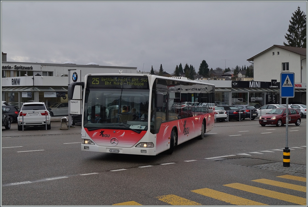 Ein Bus der BGU (Busbetreib Grenchen und Umgebung)auf der Fahrt zum Nordbahnhof.
1. M�rz 2014