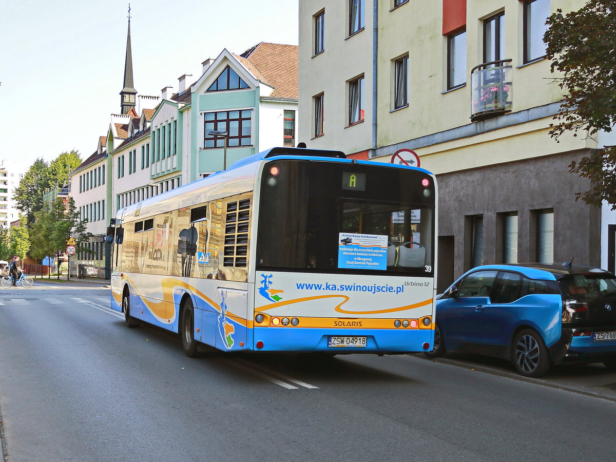 Heckpartie eines Stadtbus Solaris Urbino 12 in Swinem�nde am 31. August 2019.