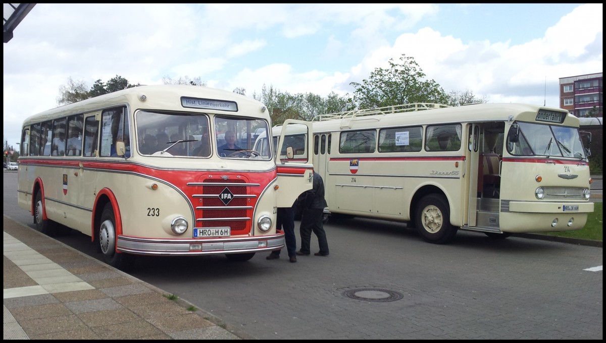 IFA H6B und Ikarus 66 der Rostocker Stra�enbahn AG in Rostock.