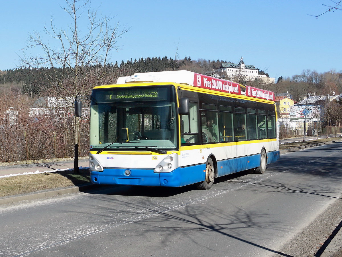 �koda-Irisbus 24Tr Trolleybus / Oberleitungsbus 56 mit Diesel-Hilfsantrieb und abgeklappten Verbindungsteilen zur Oberleitung am 25. Februar 2018 in Marienbad (Mari�nsk� L�zně). 