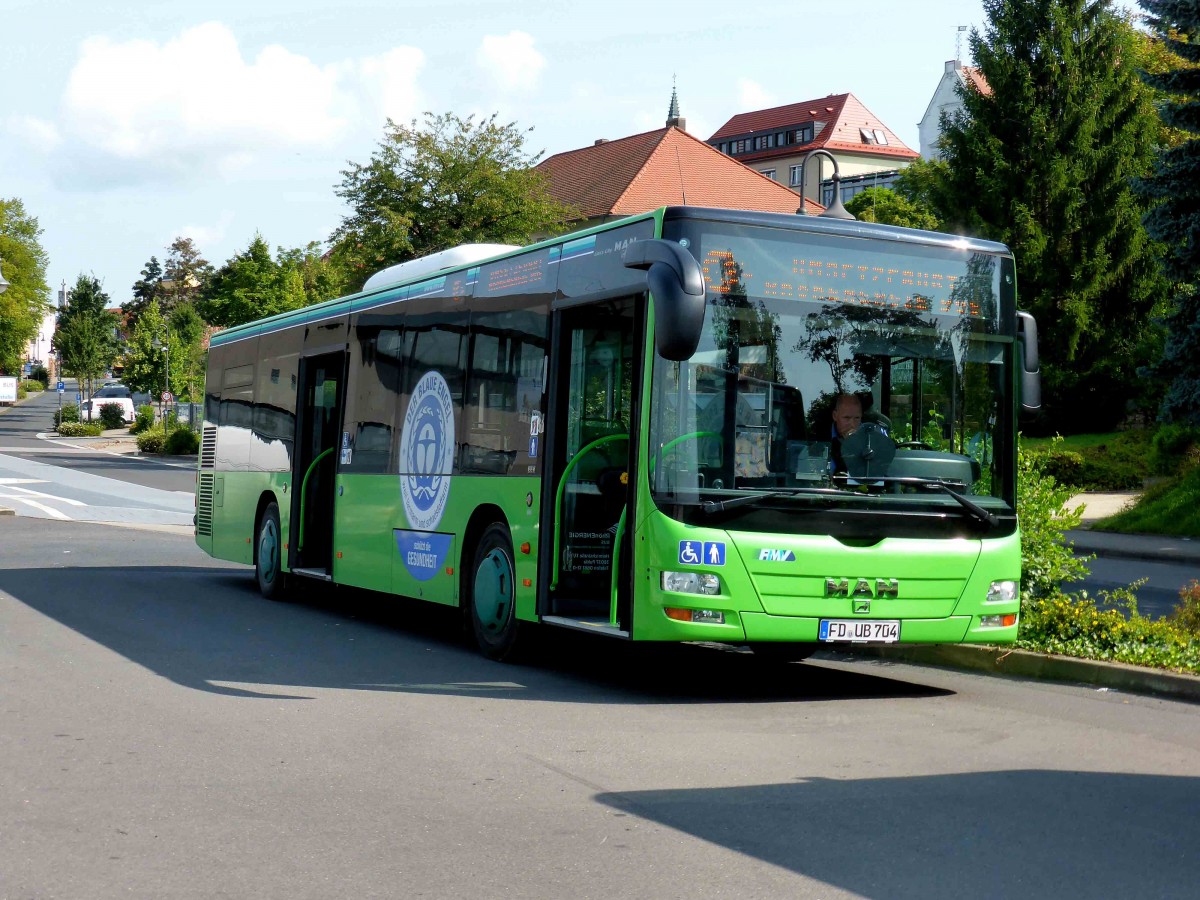 Lions City der Rhoen Energie, fr�her �WAG Fulda, steht am Bahnhof in 36088 H�nfeld, August 2014