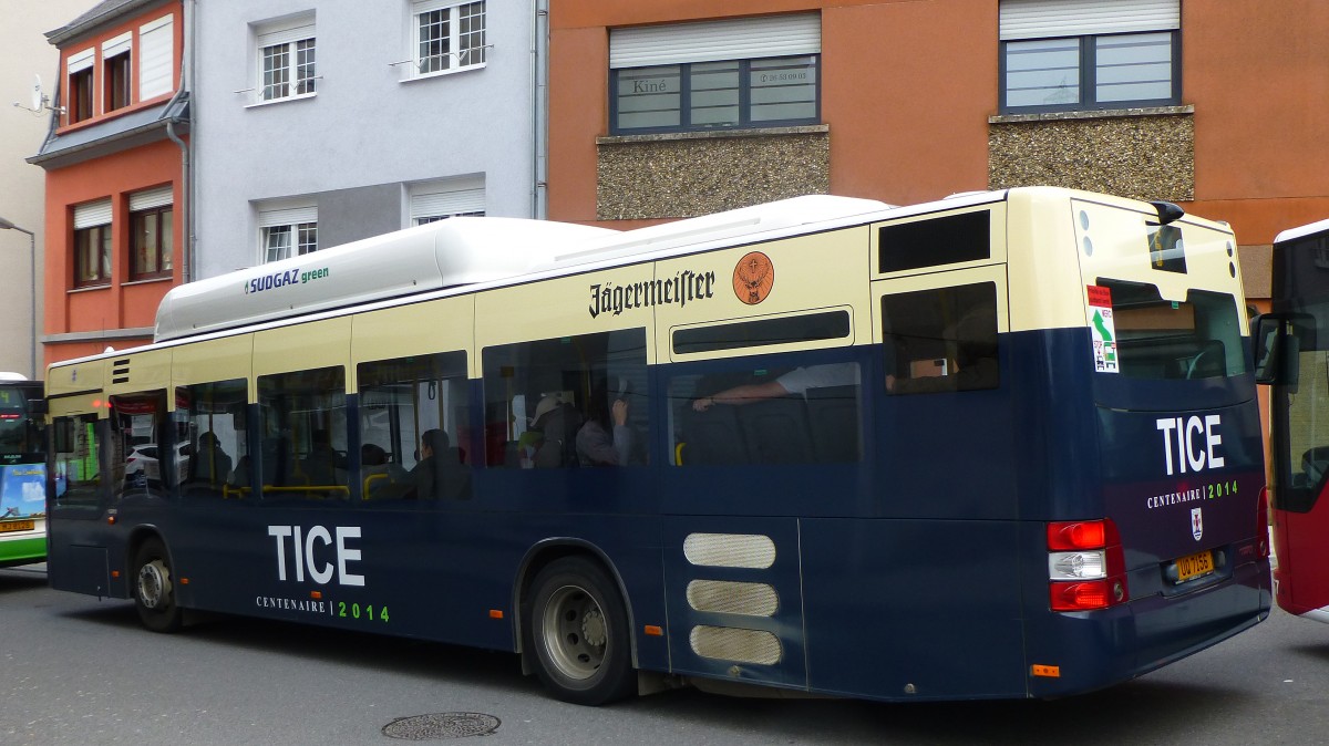 Luxemburg, Esch, TICE Bus Neoman im Retrolook zum 100. Jahrestag der TICE Gr�ndung. MODELL: NL 313/A21 Lions City CNG - MOTOR: MAN E08. 06.11.14