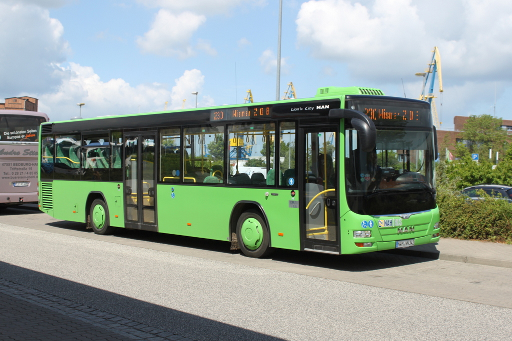 MAN Lions City in Frosch-gr�n stand am 10.06.2017 am ZOB in Wismar