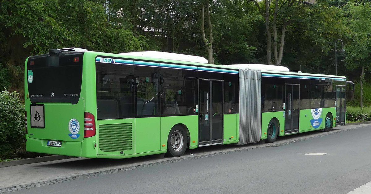 =MB Citaro der Rh�nEnergie steht im Juni 2019 am Bahnhof in H�nfeld