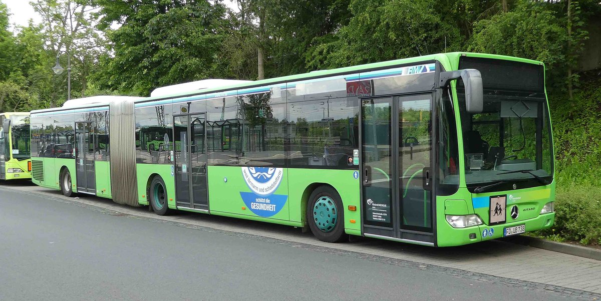 =MB Citaro der Rh�nEnergie steht im Juni 2019 am Bahnhof in H�nfeld
