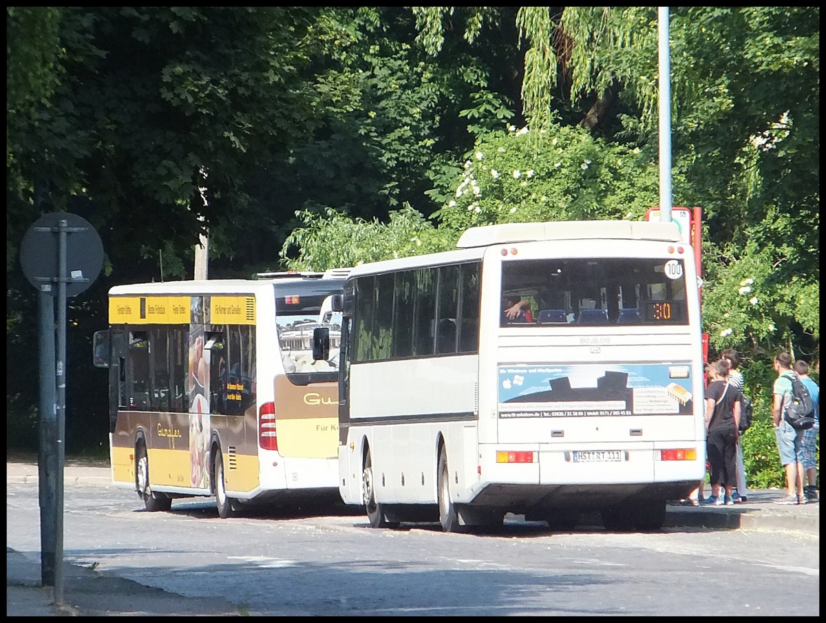 Mercedes Citaro II der Stadtwerke Stralsund und MAN �L 363 vom Reisedienst Teske aus Deutschland in Stralsund.