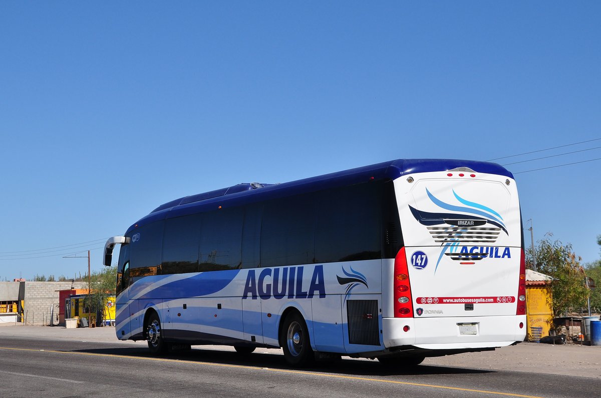 Scania Irizar I5 Linienbus von Aguila auf der Route Nr.1 in der Baja California Sur in Mexico gesehen,M�rz 2016
