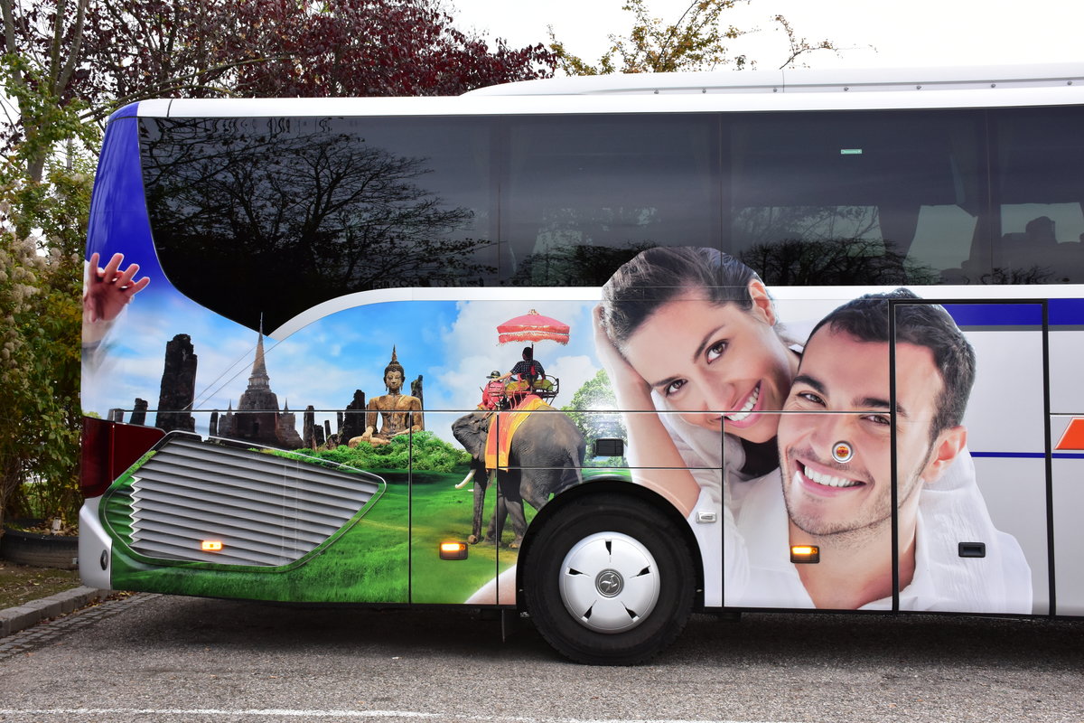 Sch�nes Setendekor rechts am Setra 515 HD von SAB Reisen aus �sterreich in Krems.