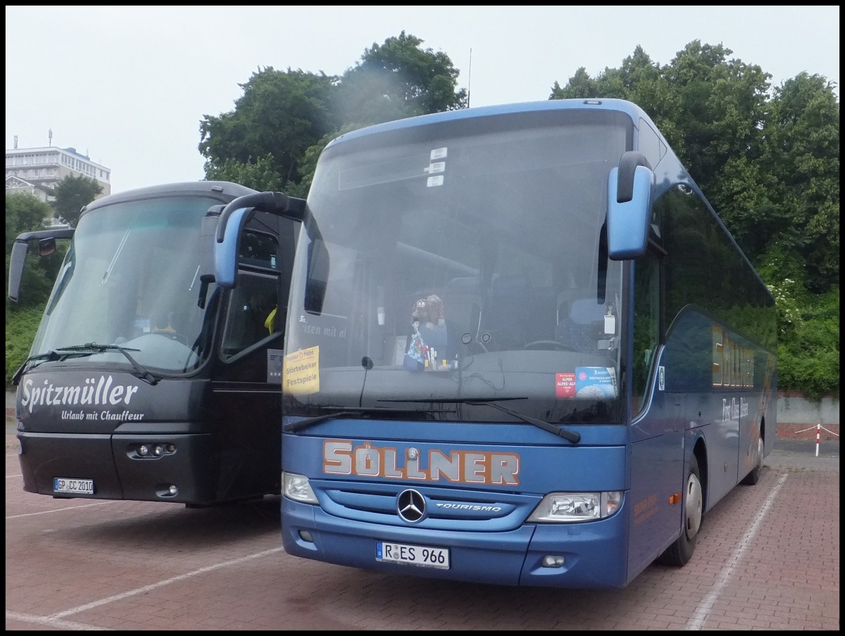 VDL Bova Futura Spitzm�ller aus Deutschland und Mercedes Tourismo S�llner aus Deutschland im Stadthafen Sassnitz.