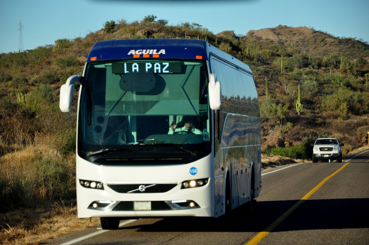 Volvo 9700 Linienbus von Aguila auf der Route Nr.1 in der Baja California Sur in Mexico gesehen,März 2016