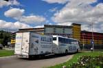 VDL BOVA von KELLER Reisen aus Deutschland mit einem Radanh�nger am 17.August 2014 in Krems gesehen.