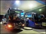 Mercedes Tourismo und Setra 415 GT von Becker-Strelitz Reisen aus Deutschland bei einer Rastst�tte H�he Ruhrgebiet.