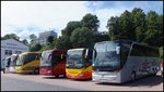 Setra 416 GT-HD von S�llner aus Deutschland und EOS von Aga-Bus aus Polen und Scania Irizar von CentrumTurist aus D�nemark und Mercedes Tourismo von Zwaluw Reizen aus den Niederlanden und Irisbus