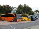 Mercedes Travego von Redecker und Mercedes Tourismo von Schlaube und MAN Clubstar von Ehle Reisen Gommern und Viseon C10 von Jakobi aus Deutschland im Stadthafen Sassnitz.