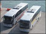 Mercedes Travego von Eggers Reisen aus Deutschland und Mercedes Travego von Klute aus Deutschland im Stadthafen Sassnitz.
