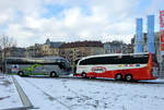 Mercedes Travego und MAN Lion`s Coach von K & K Busreisen aus �sterreich in Wien vor der  Messe Wien  gesehen.
