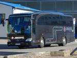 Mercedes Travego von Schlienz aus Deutschland im Stadthafen Sassnitz.