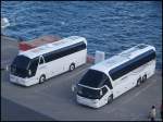 Neoplan Starliner von Br�skamp aus Deutschland und Neoplan Starliner von Bohr aus Deutschland im Stadthafen Sassnitz.