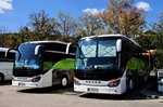 2mal Setra 516 HD von Tauck Tours (Blaguss) aus der SK in Krems gesehen.