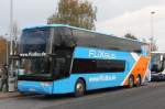 Neoplan Doppelstock Reisebus der Firma  FlixBus  am 7.12.2014 auf dem Weg nach D�sseldorf in Garbsen.