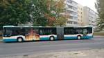....NB SW 591 der Stadtwerke Neubrandenburg im September 2017 auf der Linie 9 dieser C2 und seinen Traffic Board f�r ein Steakhouse 