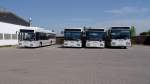 Ein Teil der Busflotte von Busverkehr Zipper GmbH, bestehend aus zwei Mercedes-Benz O 405 N�, einem O 405 N CNG mit Erdgasantrieb und einem O 407, stand am 18.5.12 auf dem BVZ Betriebshof in