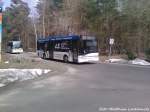 Solaris & Neoplan als Linie 20 mit Ziel Sassnitz bzw G�hren / Hier kurz hinter der Haltestelle Prora, Jugendherberge am 7.4.13