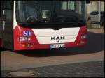 Front des MAN Lion's City LE � aus Deutschland im Stadthafen Sassnitz.