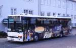 Setra Linienbus mit Werbung f�r die R�bel�nder Tropfsteinh�hlen, fotografiert am Bhf.
